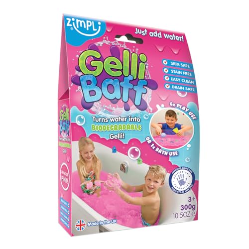 Gelli Baff Pink de Zimpli Kids, 1 baño o 6 usos de juego, convierte mágicamente el agua en una sustancia gruesa y colorida, juguetes de bañera para niños, juguete sensorial y desordenado, juguete para
