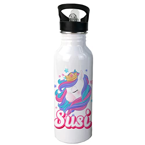 Genérico Botella de unicornio personalizada con nombre, regalo cumpleaños unicornios, botella deportiva con pajita