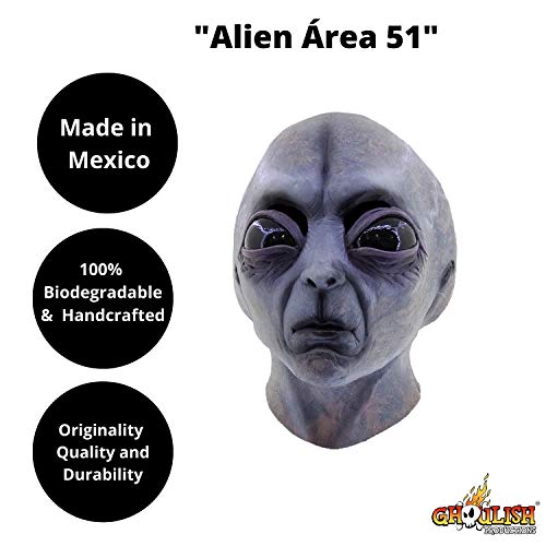 Ghoulish Productions - Máscara Alien Area51, Línea Aliens Disfraz de Látex resistente, pintada a mano, Halloween, Desfile de Carnaval, Fiesta de Disfraces, Talla única adulto