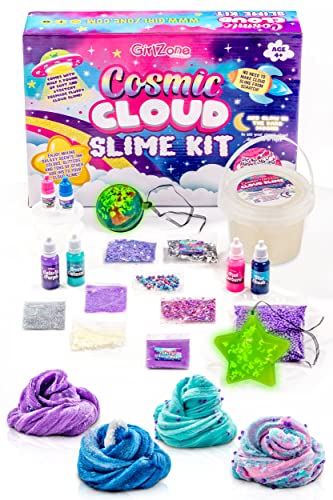 GirlZone Kit de Slime Nube Cósmica, Kit de Slime Ya Hecho Galáctico para Niñas con Slime de Nubes, Slime de Brillantina, Tintas, Confetti de Luna Fosforescente Regalos para Niños