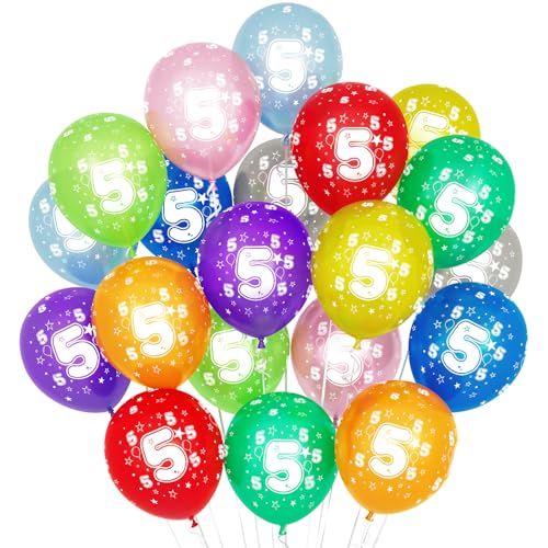 Globos 5 Años Cumpleaños, 20 Piezas Globos Multicolores de 12 Pulgadas para Niñas Niños Decoraciones 5 Cumpleaños Globos Fiesta Látex Número 5 Globos Coloridos de La Edad