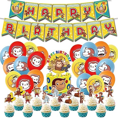 Globos De Fiesta,Kit De Decoraciones,35pcs Set De Fiesta De Cumpleaños Temática De Monos Con Banderola De Monos De Dibujos Animados, Globos Para Fiestas Infantiles y Banderola