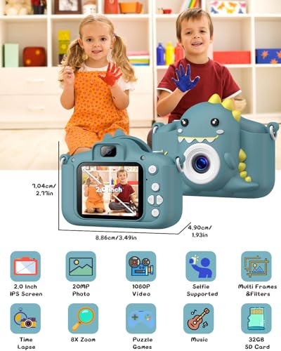 Gofunly Cámara Digital para Niños, 1080P 2,0" HD Camara Fotos Infantil con 32GB TF Tarjeta, Camara de Fotos para Niños de 3-12 Años, Selfie Video Cámara Infantil Regalos Ideales para Niños y Niñas