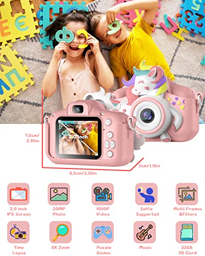Gofunly Camara Fotos Infantil, 1080P HD Selfie Video Camara de Fotos para Niños, Cámara Fotos Niños Pantalla de 2,0" para Niños con una Tarjeta SD de 32GB, Niños y Niñas de Años Regalos de Cumpleaño