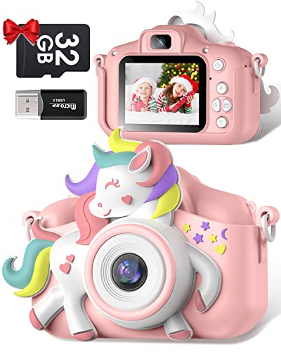 Gofunly Camara Fotos Infantil, 1080P HD Selfie Video Camara de Fotos para Niños, Cámara Fotos Niños Pantalla de 2,0" para Niños con una Tarjeta SD de 32GB, Niños y Niñas de Años Regalos de Cumpleaño