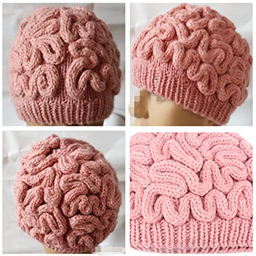 Gokame Sombrero de cerebro hecho a mano creativo unisex hecho a mano, gorro de punto cerebro, gorro de pensamiento único sombrero de Halloween rosa