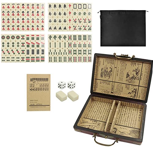 GONGKANGYUAN Mini Mahjong Set Box Portátil Tradicional Chino Mah Jong Set Con 144 Majong Fichas, Viaje Mahjong Set Portátil Juego de Estrategia Chino