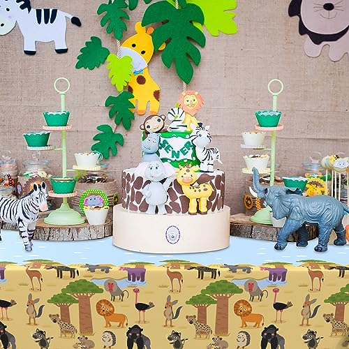 GRESATEK Mantel de plástico desechable impermeable con diseño de animales salvajes para fiestas de cumpleaños de niños y niñas, 137 x 274 cm