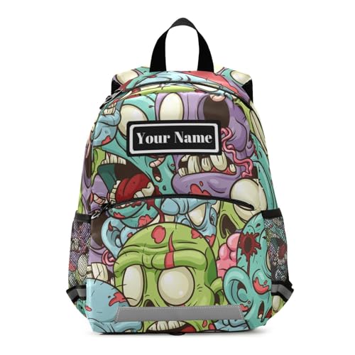 GuoChe Nombre Personalizado niños mochilas para niños de la escuela seguridad niña Bolsas de libros personalizadas Cartoon Zombie, Con color, M