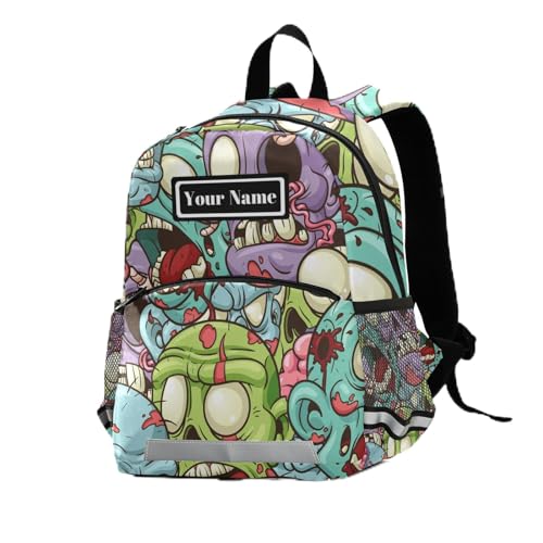 GuoChe Nombre Personalizado niños mochilas para niños de la escuela seguridad niña Bolsas de libros personalizadas Cartoon Zombie, Con color, M