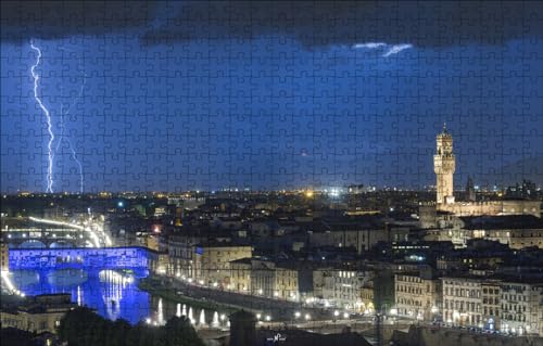 GUOHLOZ Puzzle 1000 Piezas | Puzzle | Rompecabezas | Puzzle dificiles para Adultos | Relámpago, Italia, Florencia, Trueno, 75x50cm