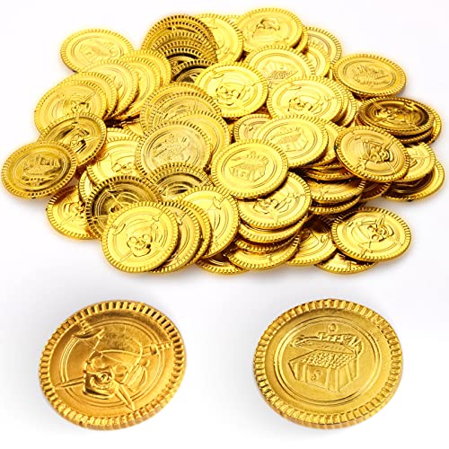 Gxhong Monedas de Oro,100pcs Piratas Monedas Juguetes del Tesoro Pirata para Niños Monedas de Oro Piratas Tesoro Pirata Juguete de Pirata Monedas,para Fiestas Temáticas Piratas,Búsqueda del Tesoro