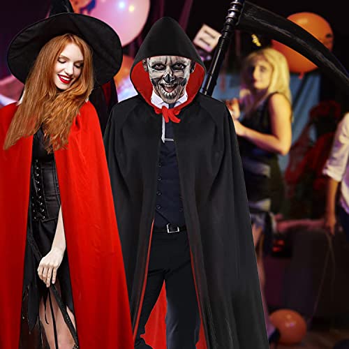 Halloween Vampiro Capa con Capucha Negra Roja Reversible Ropa de Vampiros Bruja Cabo Larga 140cm Witch Cape Disfraz de Halloween para Adultos