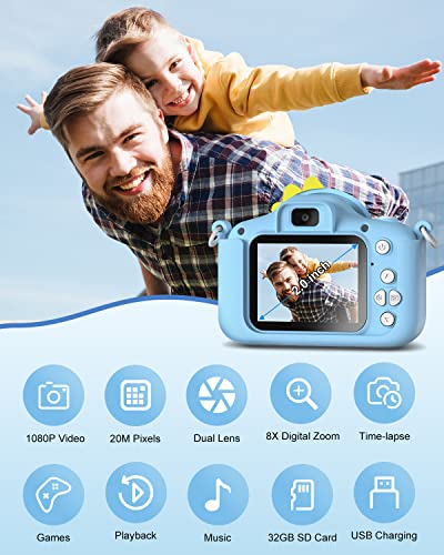 Hangrui Camara Fotos Infantil, 1080P 2.0" HD Selfie Video Cámara de Fotos para Niños, Cámara Fotos Niños con 32GB TF Tarjeta, Cámara Digital para Niños Regalos para Niños de 3-12 Años