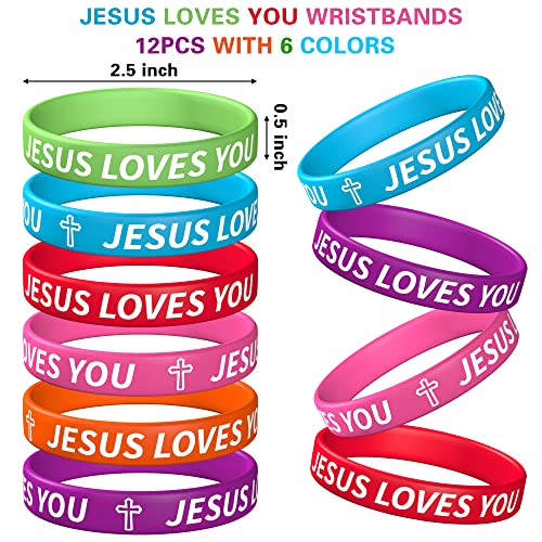 Haooryx Juego de 24 pulseras de silicona Jesús Loves You y llaveros cruzados, pulseras de goma coloridas religiosas Jesús, cestas de relleno, suministros de regalo de fiesta de primavera y vacaciones