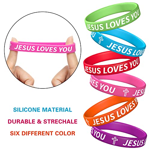 Haooryx Juego de 24 pulseras de silicona Jesús Loves You y llaveros cruzados, pulseras de goma coloridas religiosas Jesús, cestas de relleno, suministros de regalo de fiesta de primavera y vacaciones