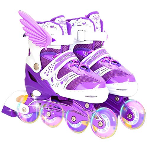 HAOXU Patines en línea iluminadores para niños, patines en línea ajustables con ruedas iluminadas para exteriores e interiores para niños y niñas