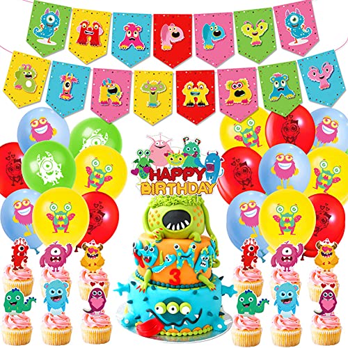 Happy Birthday Decoracion Tarta, Globos de Monstruo, Monster Decoración Cumpleaños Cumpleaños, Happy Birthday Decoracion, Niños Decoración Fiesta Monstruos - 46PCS