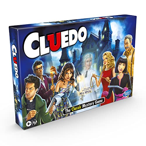 Hasbro Gaming Juego Cluedo; incluye tarjetas blancas del fantasma de la señora; juego de mesa misterioso para niños a partir de 8 años., Exclusivo en Amazon