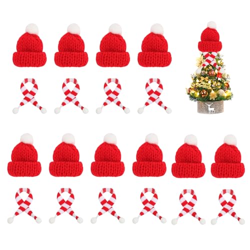 HBSFBH Mini Sombrero de Navidad, 20 Piezas Mini Gorros de Santa y Bufanda, Minigorro de Lana para Muñecas, Mini Bufanda de Navidad, Lollipop Gorra Navideño, Adecuado para Adornos de Mesa, Fiesta