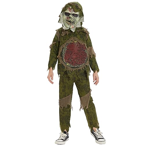 Herenear Disfraz infantil de zombie para Niño, Disfraz de Terror Bloody para Halloween, Monstruo Esqueleto para Fiestas de Decoracion y Juegos de Rol
