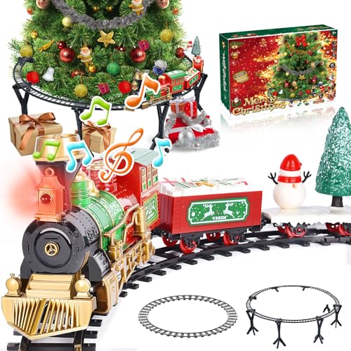 Herenear Juego de Tren eléctrico de Navidad, Tren Bajo el árbol de Navidad, Juegos de Pistas, Clásico de Navidad Tren de Juguete para Decorar árboles de Navidad, Regalo Niños 3 5 6 7 8 Años(II)