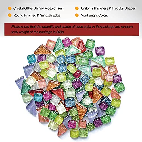 Heromor Kit de Mosaicos de Cristal de Colores Variados - 200g de Piedras de Mosaico en Formas Irregulares para Manualidades y Decoración del Hogar