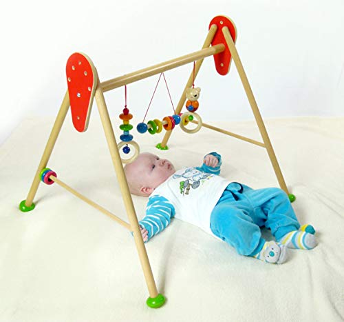 Hess Wooden Activity Baby Gym Madera, Serie Oso Henry, para bebés, Arco de Juego Hecho a Mano con Figuras de Colores y sonajeros, Aprox. 62 x 57 x 55 cm, Multicolor (13371)