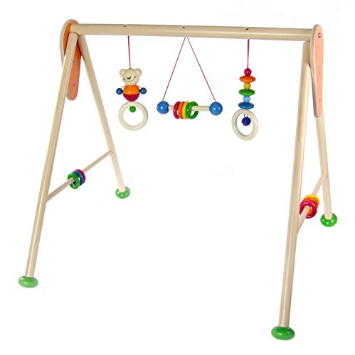 Hess Wooden Activity Baby Gym Madera, Serie Oso Henry, para bebés, Arco de Juego Hecho a Mano con Figuras de Colores y sonajeros, Aprox. 62 x 57 x 55 cm, Multicolor (13371)