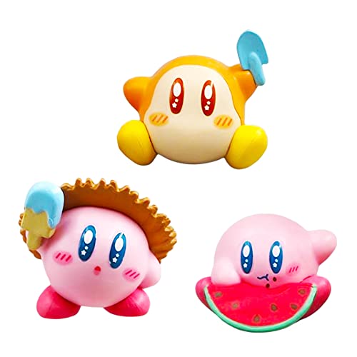 Hilloly 3 Piezas Kirby Ornamento,Kirby Figura, Cake Topper, Mini Figura, Kit Pastel Para Fiesta,Decoración de Tartas, Decoración de Fiestas, Mini Juego de Figuras, Cupcake Topper Figuras