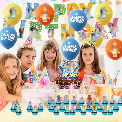 Hilloly 50Piezas Decoraciones para Fiesta de Cumpleaños, Blue Decoración para Fiestas, Decoración Cumpleaños Bingo Incluye Pancarta de Feliz Cumpleaños, Adornos para Tartas, Globos de Bingo