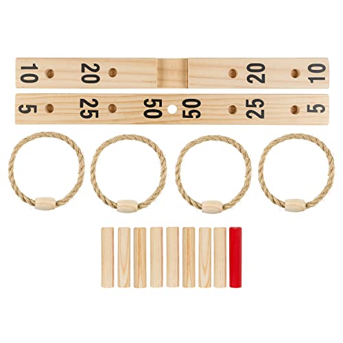 Idena 40199 - Juego de lanzamiento de anillos de madera con 9 palos y 4 anillos de sisal, juego de habilidad para niños y adultos, popular juego de deportes al aire libre para el verano, jardín o