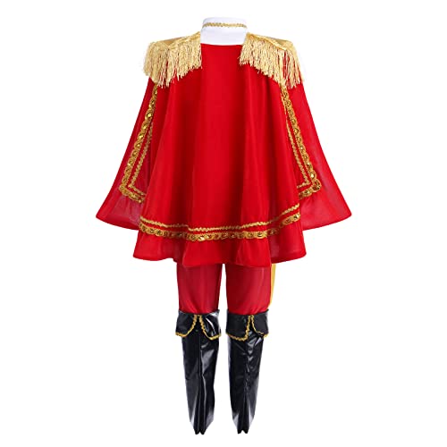 IDOPIP Disfraz de Príncipe Encantado para Niños,Juego de rol Cosplay Carnaval Halloween Vestir Día Mundial del Libro túnica, parte superior, pantalones Conjunto de Ropa Rojo 01 4-5 Años