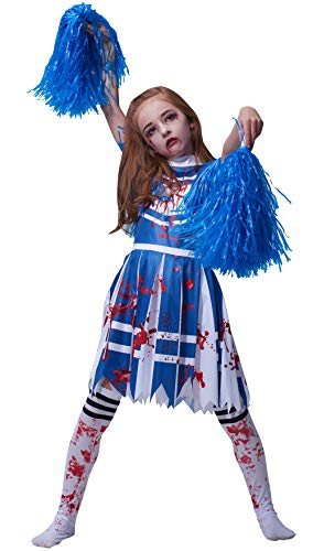 IKALI Disfraz de animadora zombie para niña, High School Bloody Fancy Dress Up con traje de pompones