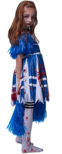 IKALI Disfraz de animadora zombie para niña, High School Bloody Fancy Dress Up con traje de pompones