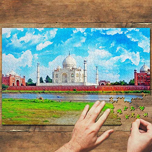India Taj Mahal Agra Puzzle 1000 Piezas para Adultos Familia Rompecabezas Recuerdo Turismo Regalo