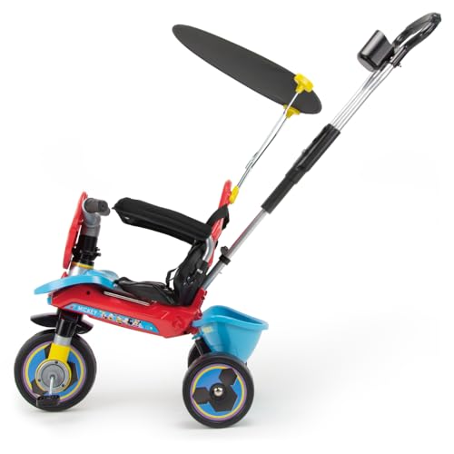 INJUSA - Triciclo Evolutivo Sport Baby Mickey Mouse, para Niños 10-36 Meses, Parasol, Arco y Cinturón de Seguridad, Mango de Dirección Parental, Color Rojo