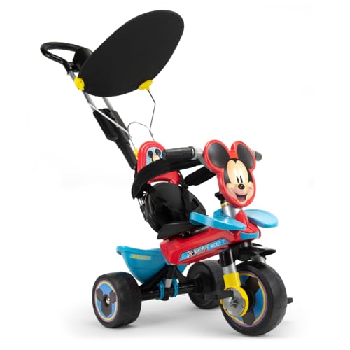 INJUSA - Triciclo Evolutivo Sport Baby Mickey Mouse, para Niños 10-36 Meses, Parasol, Arco y Cinturón de Seguridad, Mango de Dirección Parental, Color Rojo