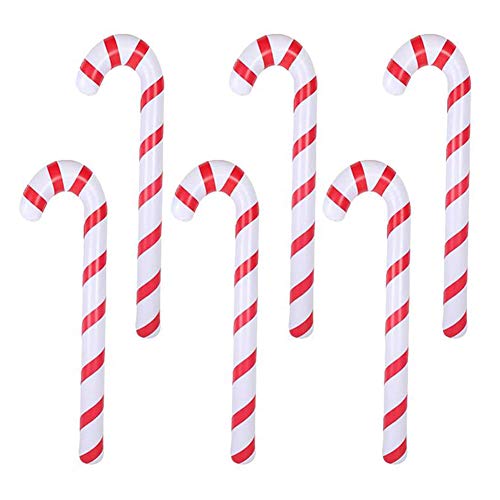 INTVN 6 Pezzi Decoración de Bastón de Caramelo Inflables De Navidad Globo De Bastón Novedad Gigante Globos para Artículos de Fiesta de Navidad with Pump 87 cm (Rojo Blanco)