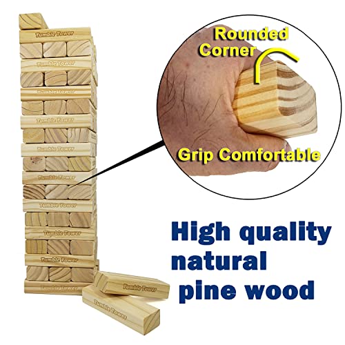 Jac & Mok Juego Jumbo Tumble Tower | 60 piezas de bloques de madera con funda de transporte | Material de madera de pino premium