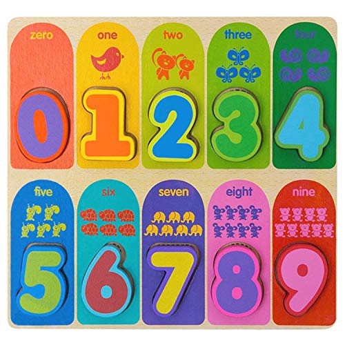 Jacootoys Puzzles de Madera 10 Números Bloques Gruesos Preescolar Juguetes Educativo Tempranos para 1 2 3+ Años Niño Niña