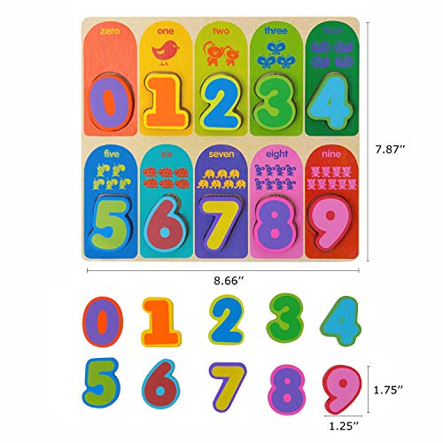 Jacootoys Puzzles de Madera 10 Números Bloques Gruesos Preescolar Juguetes Educativo Tempranos para 1 2 3+ Años Niño Niña