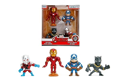 Jada- Pack de 4 Figuras de los Vengadores hechos en Metal Fundido, Iron Man, Capitán América, Black Panther, Antzman, de 7cm, A partir de 8 años (253222014)