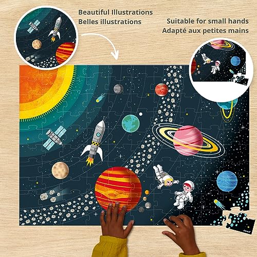 Janod - Puzle Educativo Infantil Sistema Solar, de 100 Piezas - Desarrolla la Motricidad Fina y la Concentración - A partir de 5 Años, J02678