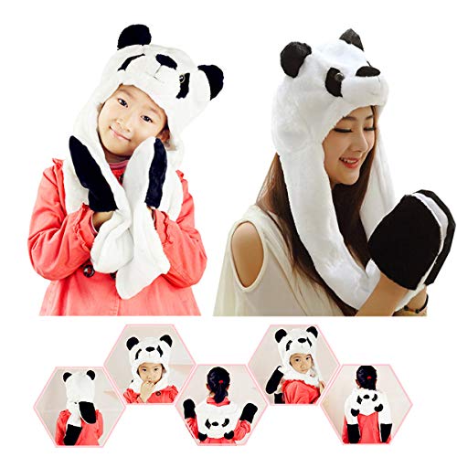 Jixin4you Sombrero para niños y niñas adultos con cabeza de animal y capucha, bufanda, guantes de felpa, talla única, juego 3 en 1
