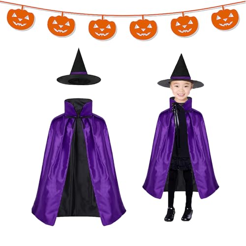 JLTXKST Capa de Mago de Halloween para Ninos,capa de mago de bruja,Capa de mago con sombrer,capa de bruja para niños,para Niños Niñas Fiesta de Halloween Cosplay. (B)