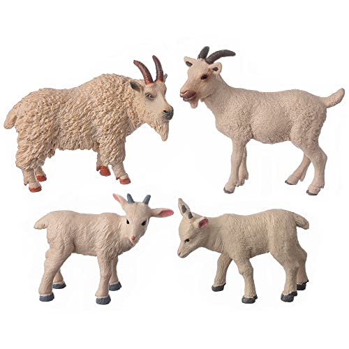 JOKFEICE Figuras de animales 4 piezas de plástico blanco cabra animales modelo de acción proyecto de ciencia, juguetes educativos de aprendizaje, regalo de cumpleaños, decoración de pasteles, para