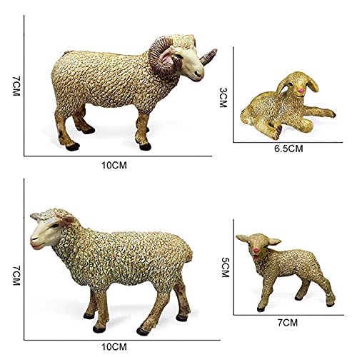 JOKFEICE Figuras de Animales 4 Piezas de plástico ovejas Familia Animales acción Modelo Ciencia Proyecto Educativo, Aprendizaje Juguetes educativos decoración para Tartas, para niños