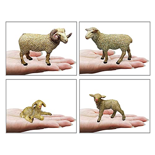 JOKFEICE Figuras de Animales 4 Piezas de plástico ovejas Familia Animales acción Modelo Ciencia Proyecto Educativo, Aprendizaje Juguetes educativos decoración para Tartas, para niños