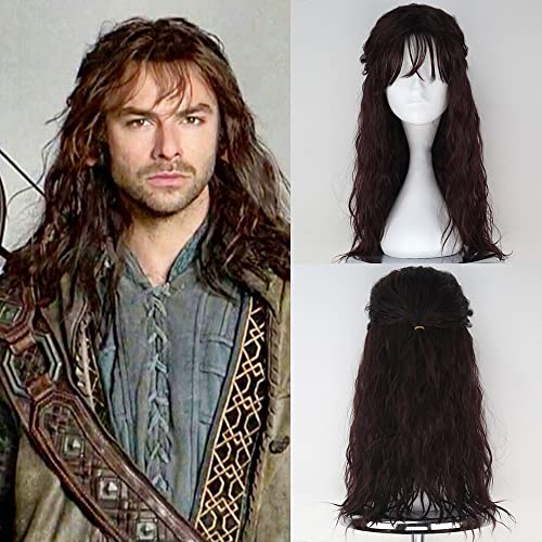 JOMICO Kili - Pelucas de cosplay para hombre, disfraz de Halloween The Hobbit Un viaje inesperado, pelucas sintéticas largas y rizadas con flequillo, colas de caballo